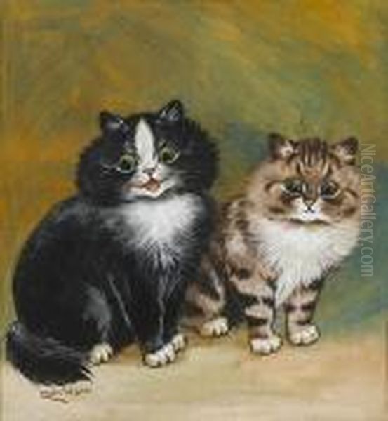 Two Little Kittens Oil Painting by Louis William Wain