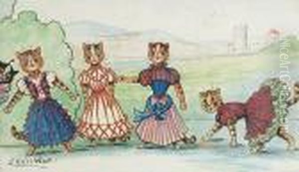 A Chorus Line Oil Painting by Louis William Wain