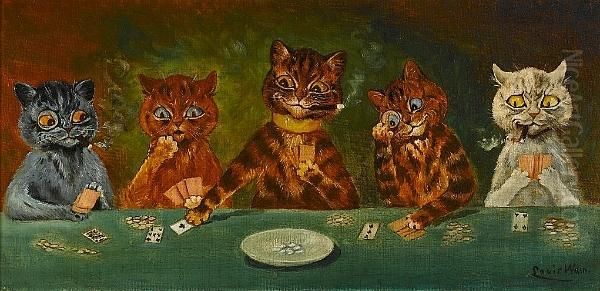 The Card Game Oil Painting by Louis William Wain