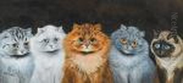 Five Cats Oil Painting by Louis William Wain