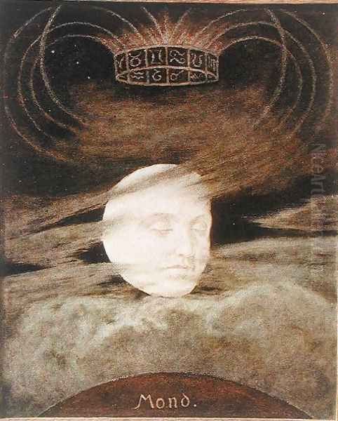 Moon, illustration from Festkalender published in Leipzig c.1910 Oil Painting by Hans Thoma