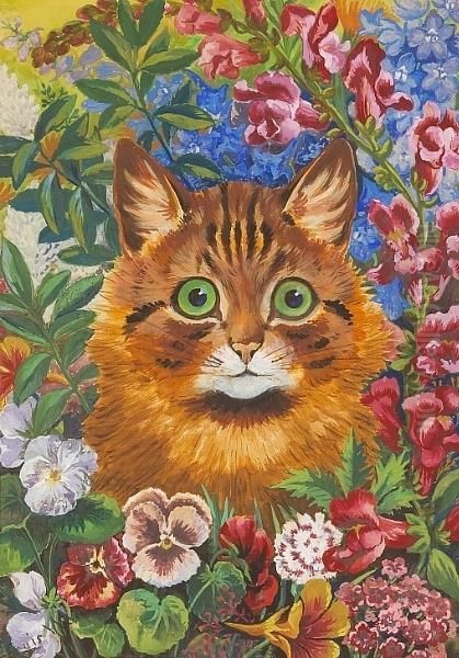 A Cat Among Flowers Oil Painting by Louis William Wain