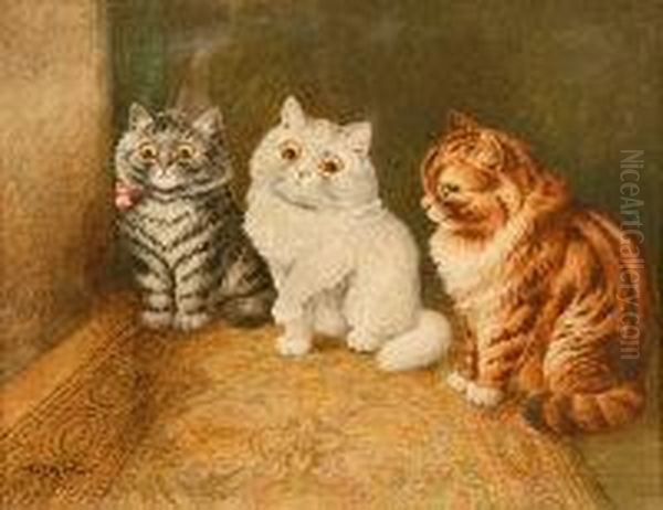 Three Cats Sat On The Mat Oil Painting by Louis William Wain