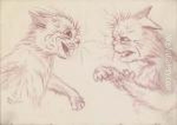 Two Cats Fighting Oil Painting by Louis William Wain