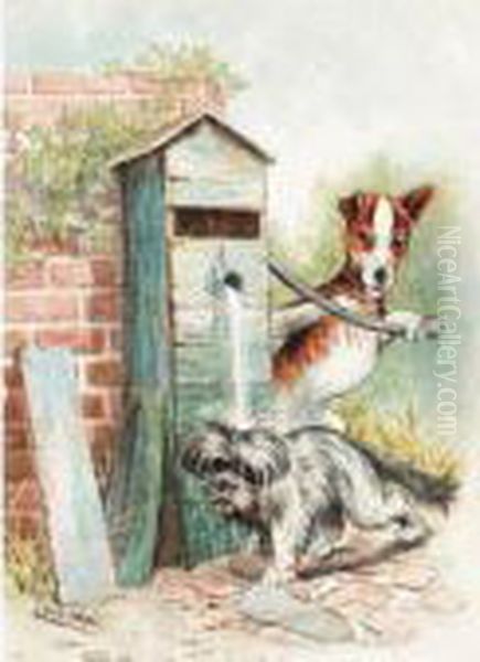 Washing The Dog Oil Painting by Louis William Wain