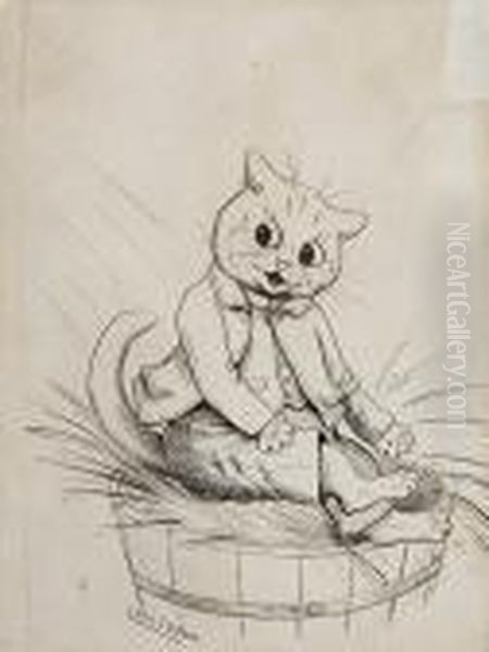 Into The Tub Oil Painting by Louis William Wain