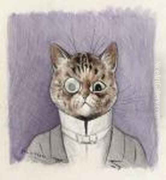 A Gentleman Cat, Monocle In Place Oil Painting by Louis William Wain