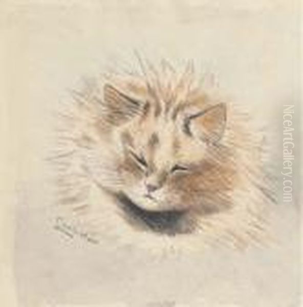 A Dreaming Marmalade Cat Oil Painting by Louis William Wain