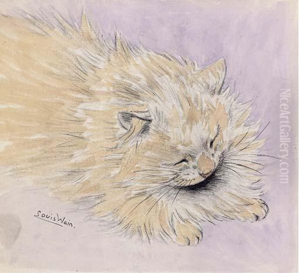 Cat Sleeping Oil Painting by Louis William Wain