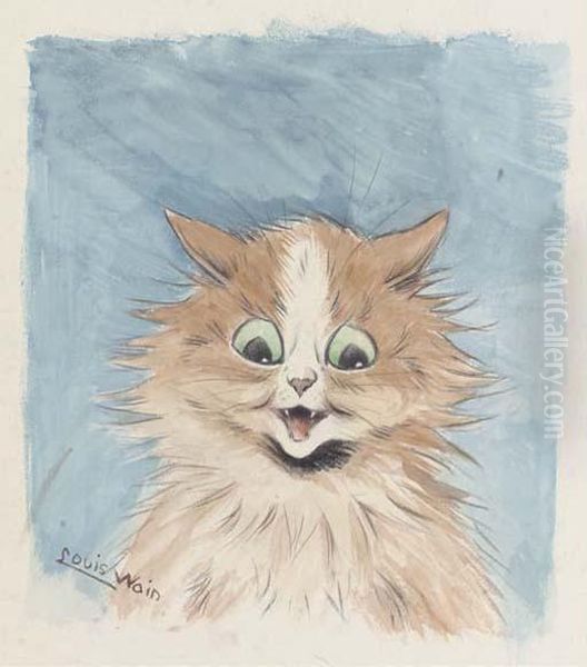 Mad-eyed Orange Cat Oil Painting by Louis William Wain