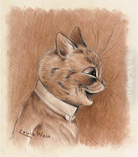 White Tie Cat Oil Painting by Louis William Wain