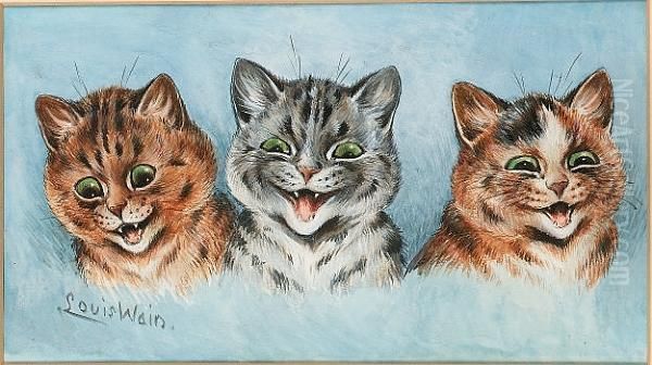 Three's A Crowd ! Oil Painting by Louis William Wain