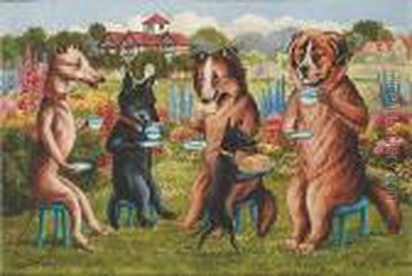 Dog's Tea Party Oil Painting by Louis William Wain