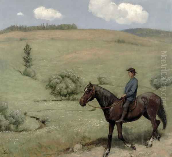 Rider in a Landscape, 1894 Oil Painting by Hans Thoma