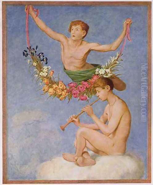 May, illustration from Festkalender published in Leipzig c.1910 Oil Painting by Hans Thoma