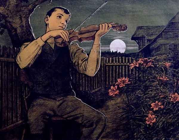 Violin player to the Moon Oil Painting by Hans Thoma