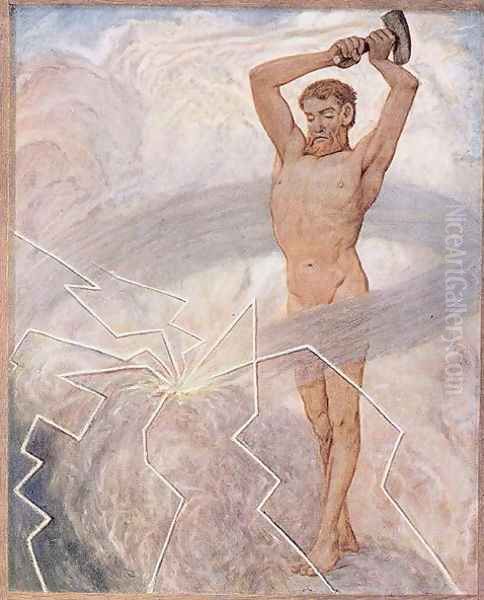 July, illustration from Festkalender published in Leipzig c.1910 Oil Painting by Hans Thoma