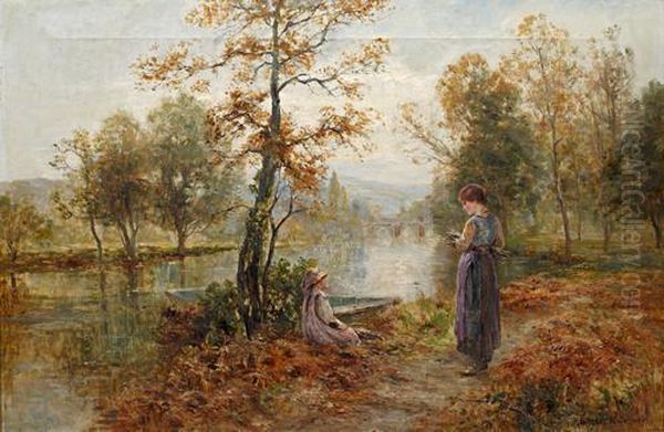 Gathering Sticks On The Riverbank Oil Painting by Ernst Walbourn