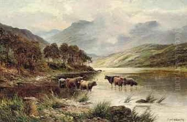 Highland Cattle Watering Oil Painting by Ernst Walbourn