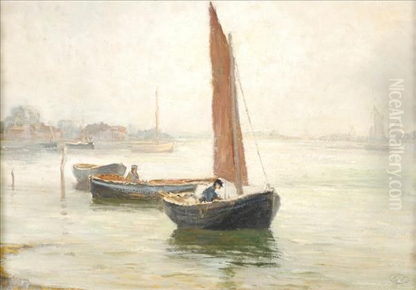 Fishing Boats At Evening Oil Painting by Ernst Walbourn