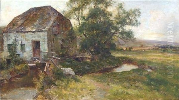 A Country Mill In An Extensive Landscape Oil Painting by Ernst Walbourn