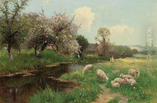 A Walk Along The River, Spring Oil Painting by Ernst Walbourn