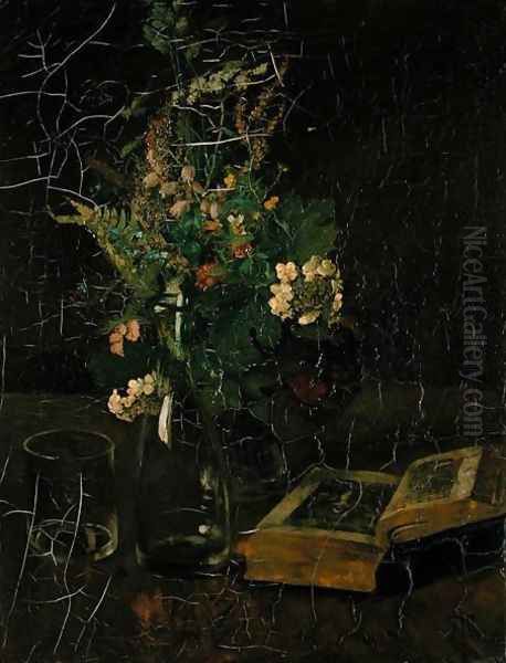 Still Life with a Bunch of Flowers and a Bible, 1872 Oil Painting by Hans Thoma