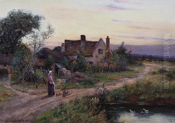 A Surrey Farmstead Oil Painting by Ernst Walbourn