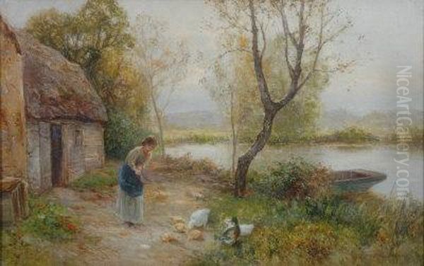 Feeding Ducks. Oil Painting by Ernst Walbourn