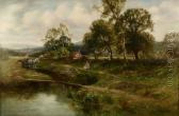 River Landscapes With Figures Oil Painting by Ernst Walbourn