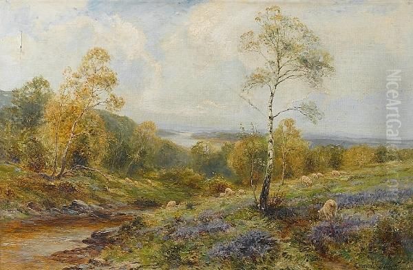 Sheep Grazing In A Landscape Oil Painting by Ernst Walbourn