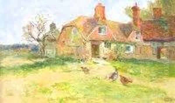 Farmhouse And Chickens Oil Painting by Ernst Walbourn