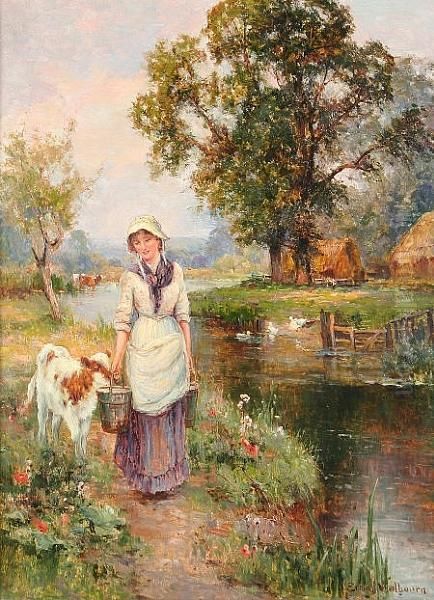 Tending The Calf (#) Tending The Geese Oil Painting by Ernst Walbourn