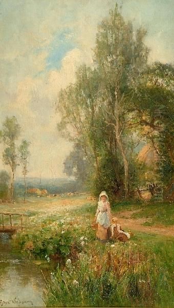 Mother And Child In A Summer Landscape Oil Painting by Ernst Walbourn