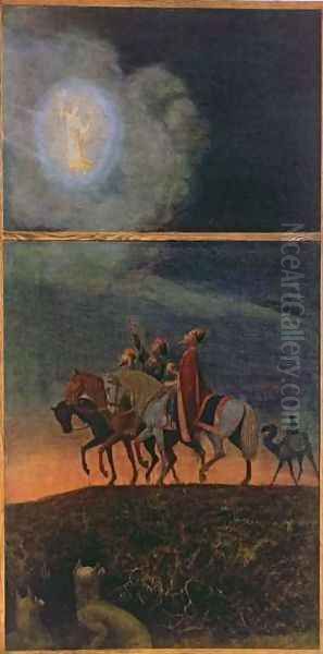 The Three Magi, illustration from Festkalender published in Leipzig c.1910 Oil Painting by Hans Thoma