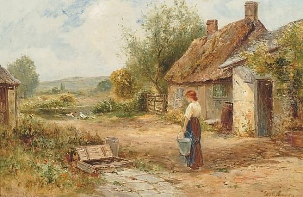 Girl In Farmyard Oil Painting by Ernst Walbourn