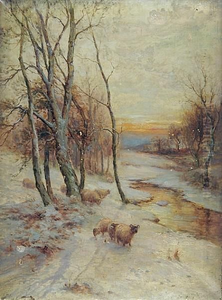 Sheep In A Snow-covered Landscape Oil Painting by Ernst Walbourn