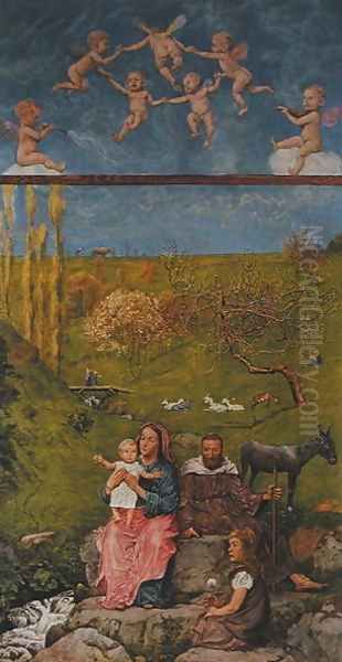 Resting during the flight into Egypt, illustration from Festkalender published in Leipzig c.1910 Oil Painting by Hans Thoma