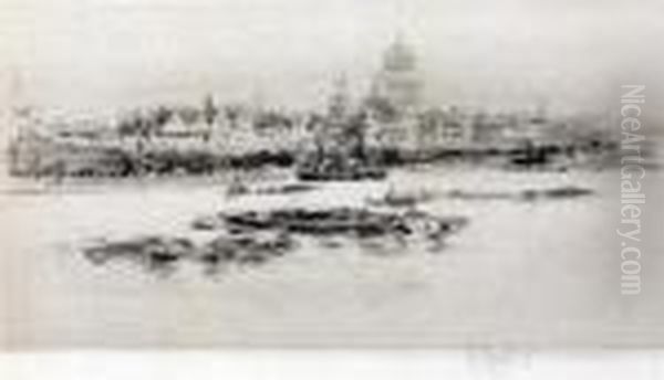 St Pauls From The Thames Oil Painting by William Walcot