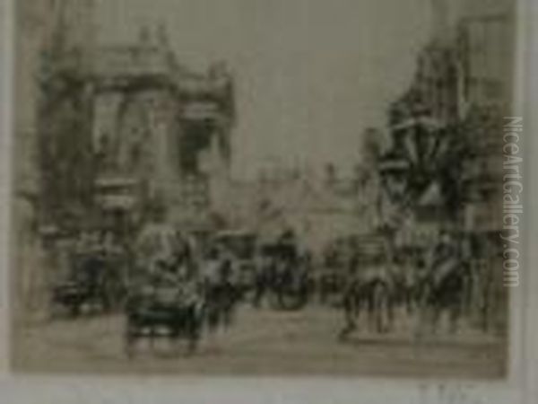 An Etching Of A Bustling London Street Oil Painting by William Walcot