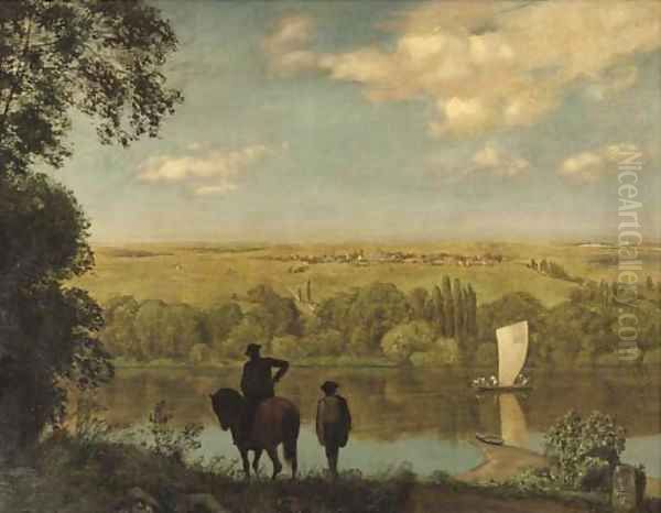 Mainlandschaft Rhenish landscape with a horseman Oil Painting by Hans Thoma