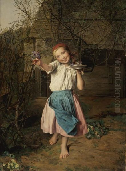 Das Veilchenmadchen (the Violet Girl) Oil Painting by Ferdinand Georg Waldmuller