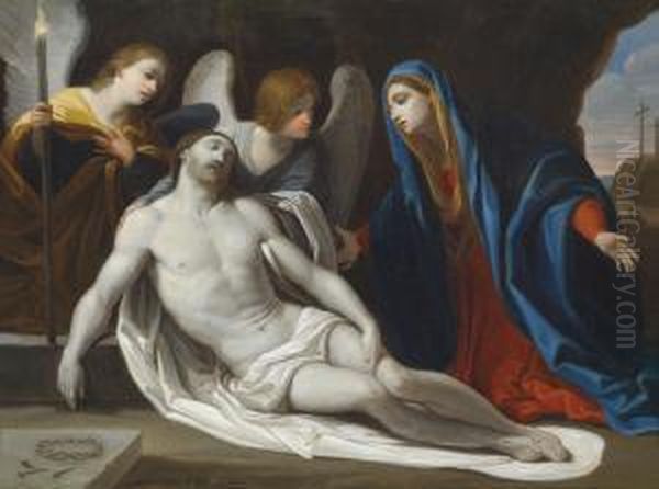 Mary With The Dead Body Of Christ Oil Painting by Ferdinand Georg Waldmuller