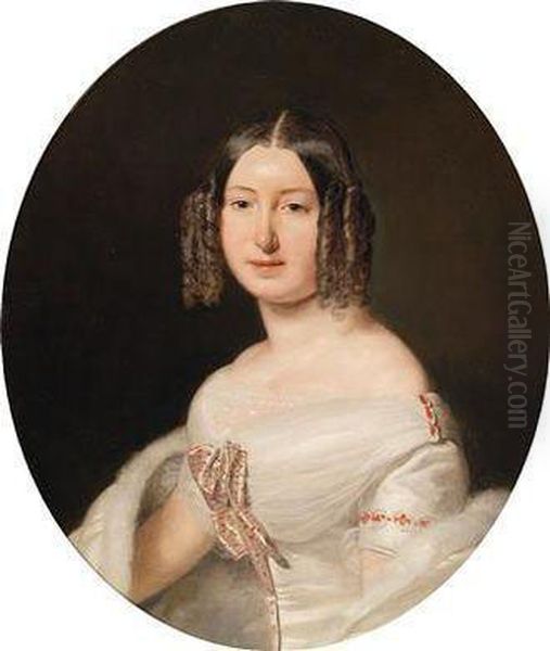 Portrait Einer Jungen Dame In Weisem Kleid Oil Painting by Ferdinand Georg Waldmuller