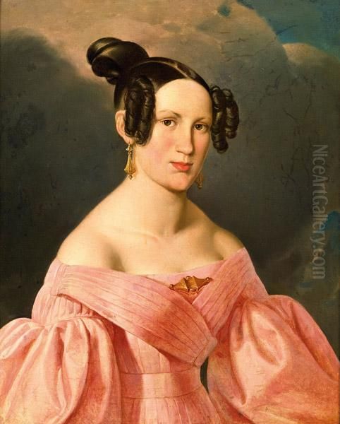 Dame In Rosafarbenem Kleid Oil Painting by Ferdinand Georg Waldmuller