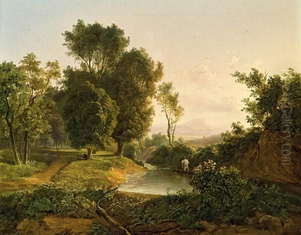 Landschaft Mit Bootspartie Oil Painting by Ferdinand Georg Waldmuller