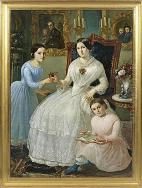 Junge Mutter Mit Tochtern Oil Painting by Ferdinand Georg Waldmuller