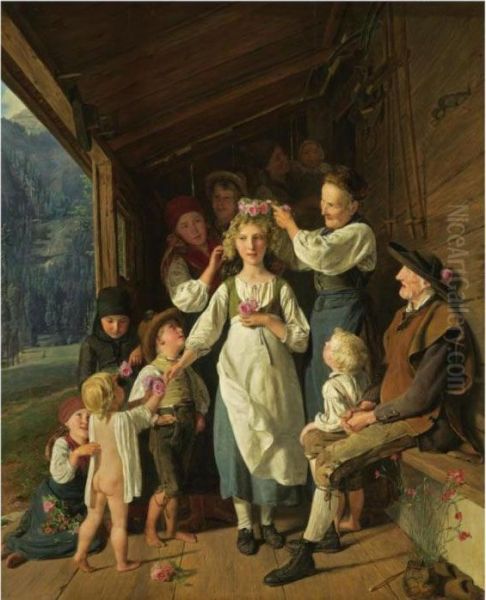 Die Kranzeljungfer (the Bridesmaid) Oil Painting by Ferdinand Georg Waldmuller