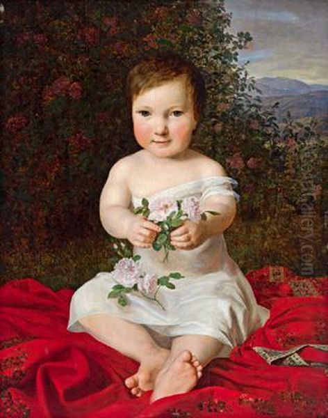 Ritratto Di Bambina Della Contessa Leopoldine Grafin Batthyany - Strattmann Oil Painting by Ferdinand Georg Waldmuller