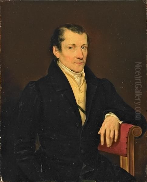 Portrait Of A Gentleman With A Yellow Waistcoat And A Black Jacket Oil Painting by Ferdinand Georg Waldmuller